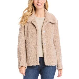 NWT Karen Kane Sherpa fur snap teddy jacket in taupe Size Large